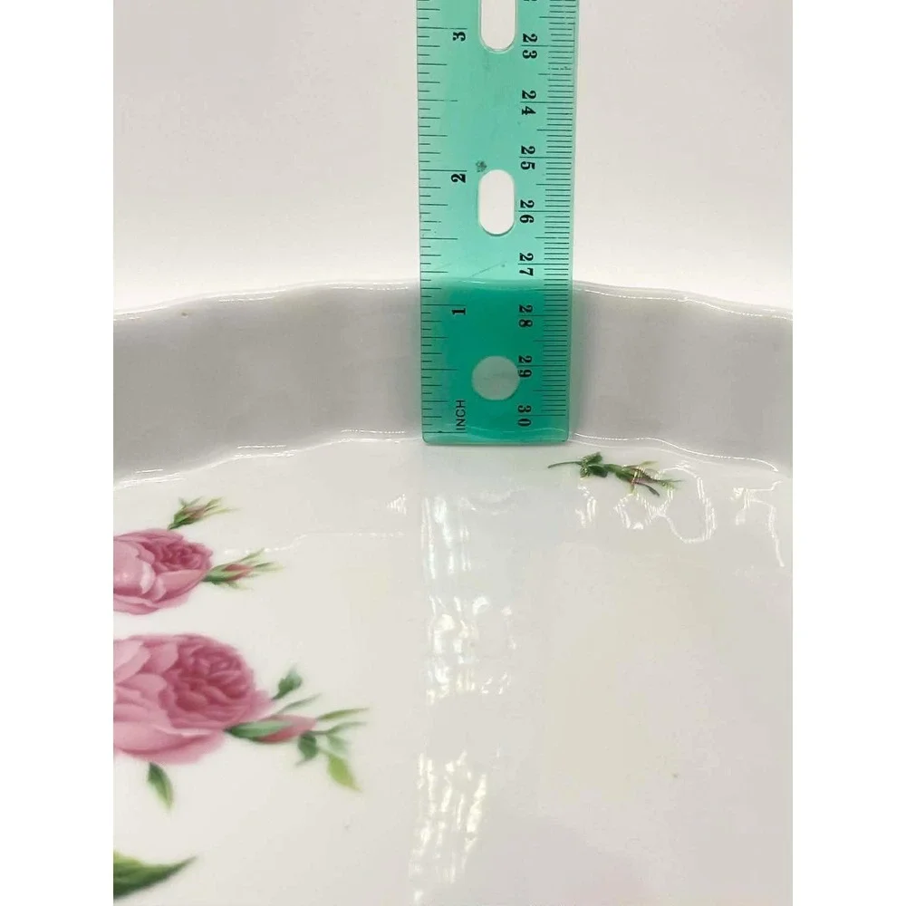 Christineholm Porcelain Quiche Tart Dish Pink Rose Floral Fluted White‎ Round